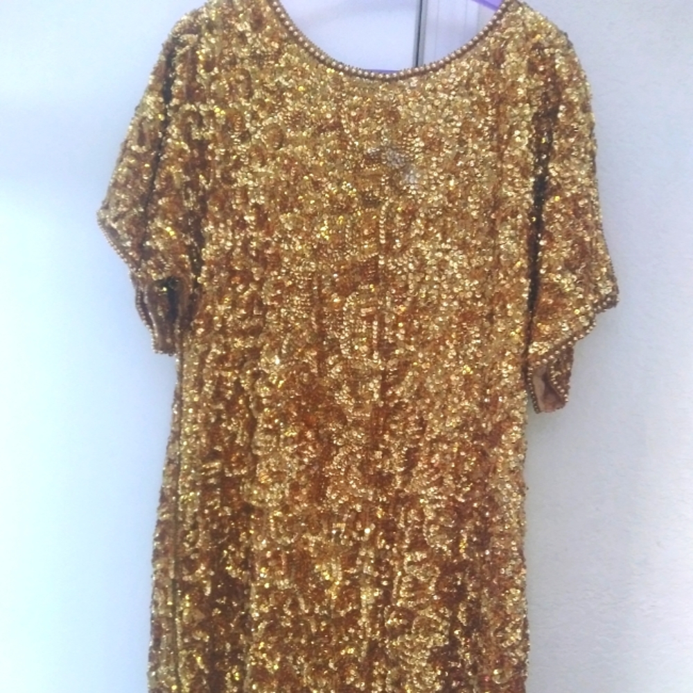 🌹Silk Gold Sequin Dress by Joseph le Bon